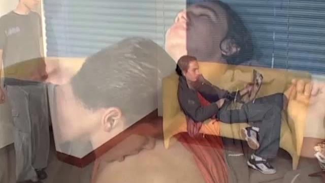 Walter walks in on his roommate Xavier stretched out on the sofa jacking off to a porn magazine. He quietly watches and soon pulls his cock out to stroke.