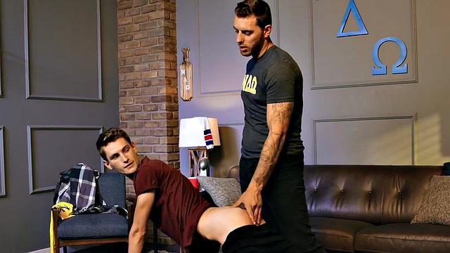 Whipping tattooed stud bareback fucks skinny twink