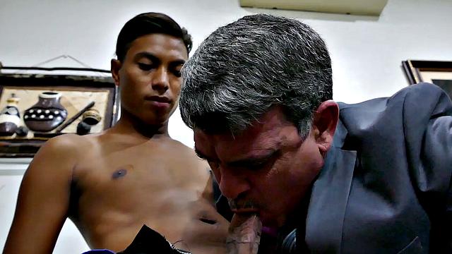 Office Asian twink breeding with mature after sucked