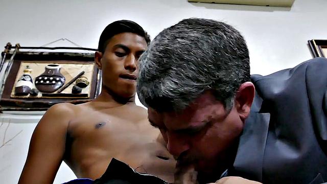 Office Asian twink breeding with mature after sucked