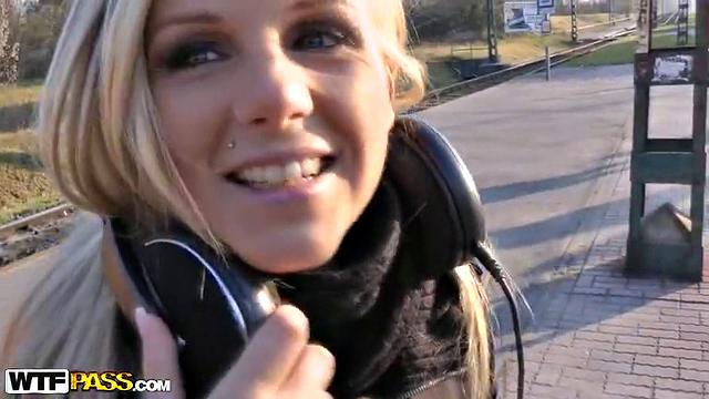 Blonde strips naked on the roof