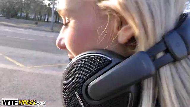 Blonde strips naked on the roof