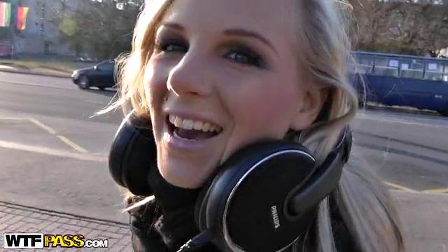 Blonde strips naked on the roof