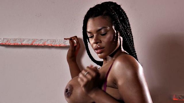 Ebony babe blows big cock before doggy and spoon sex