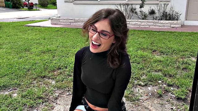 Latina with small tits gets her bald pussy pounded on the couch in POV reality action