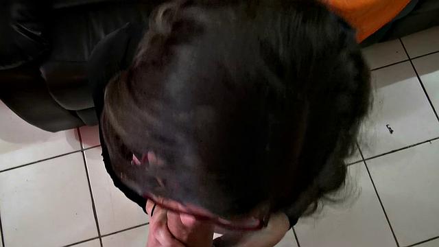 Latina with small tits gets her bald pussy pounded on the couch in POV reality action