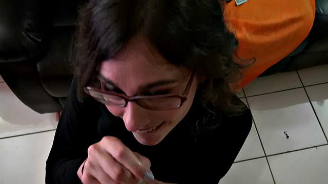 Latina with small tits gets her bald pussy pounded on the couch in POV reality action