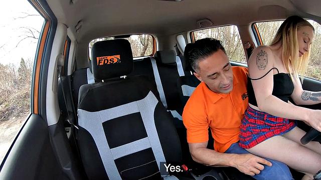 Upskirt learner drives humps instructor