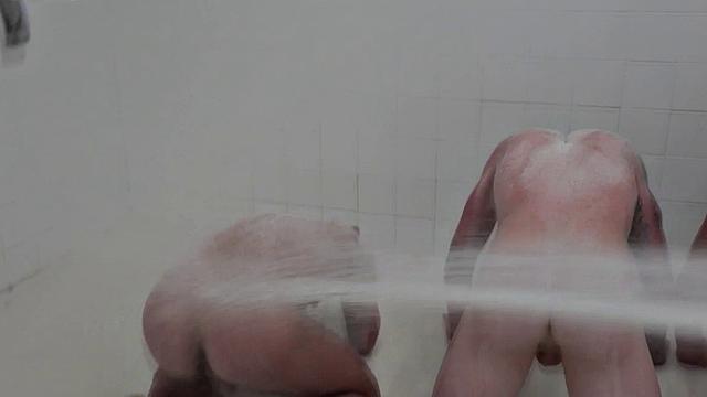 Army bottom in boots gets ass drilled & facialized in bathroom