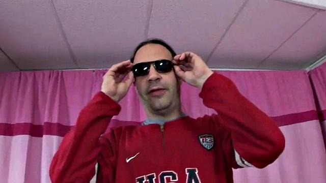 Busty blonde femdom jacks off cock