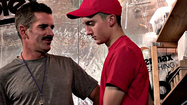 Real gaydaddy bottomed by skinny twink in the stockroom