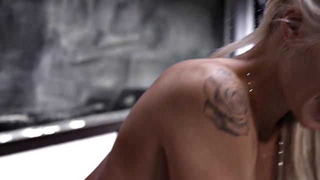 Blonde college cutie with pigtails gets drilled by professor in classroom