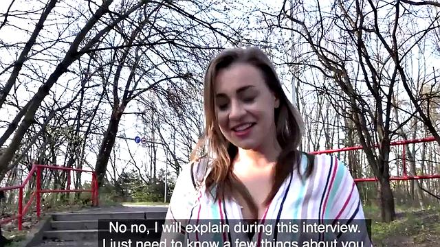 Picked up busty babe sucks dick outdoors