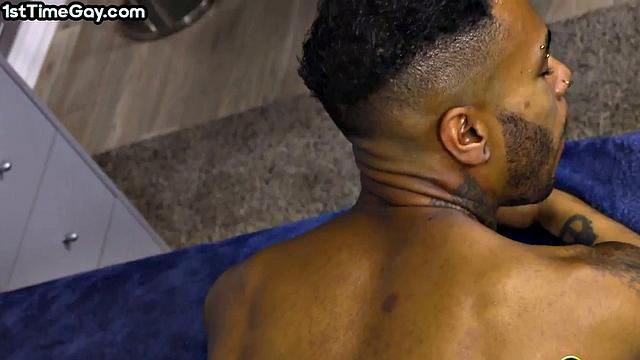Athletic ebony jock analfucked by BF