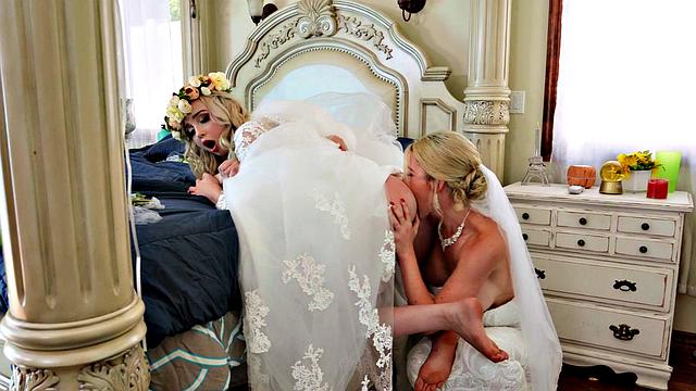 Two Brides & one groom share a wild night of pussy licking, face sitting, and ass fucking in the bedroom