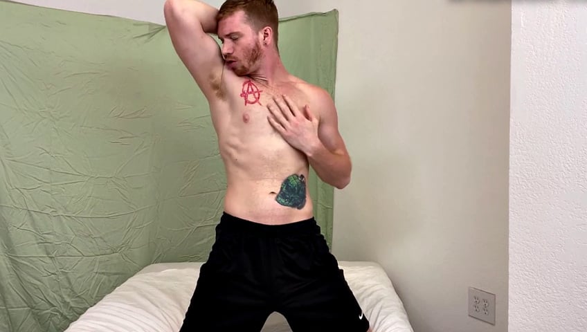 A amateur with a hairy armpit jerk off and get off in solo action until he cums!