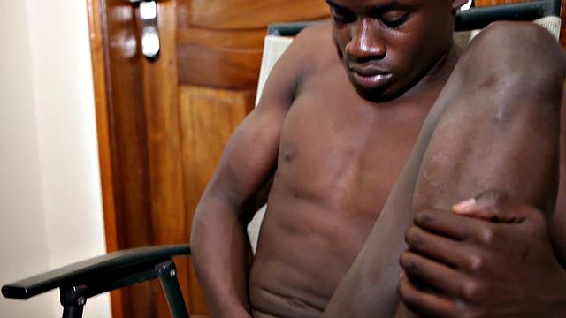 Real African student jerks black cock in solo