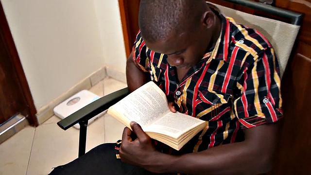 Real African student jerks black cock in solo