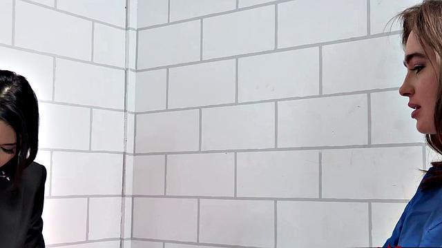 Anal small-titted hairy dyke fucked anally by toying lesbo