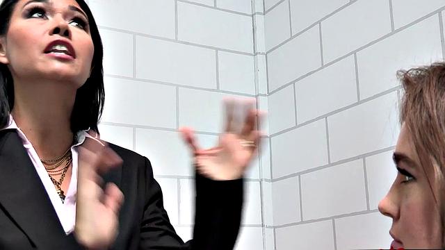 Anal small-titted hairy dyke fucked anally by toying lesbo