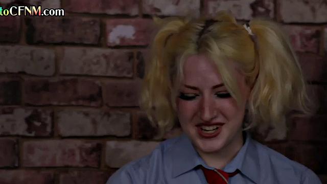 CFNM British college babes give group BJ to student