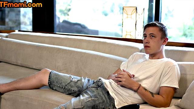 Pink-haired inked MILF with natural tits riding her stepson