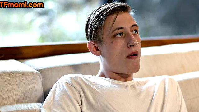 Pink-haired inked MILF with natural tits riding her stepson