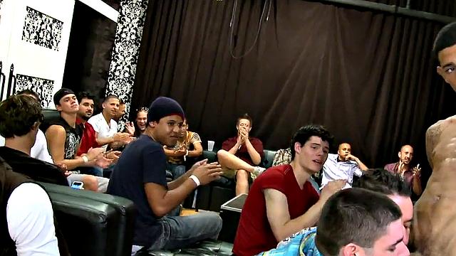 Real party male stripper gets blowjob by guys