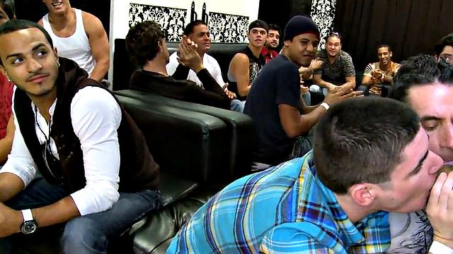 Real party male stripper gets blowjob by guys