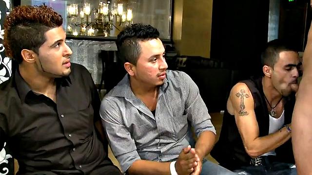 Real party male stripper gets blowjob by guys