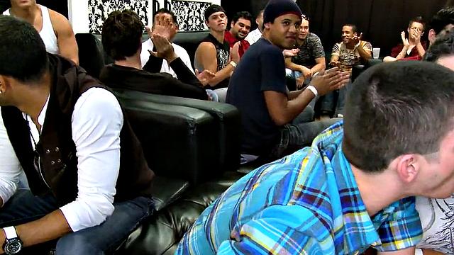 Real party male stripper gets blowjob by guys