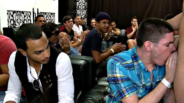 Real party male stripper gets blowjob by guys