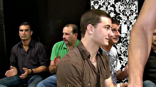 Real party male stripper gets blowjob by guys