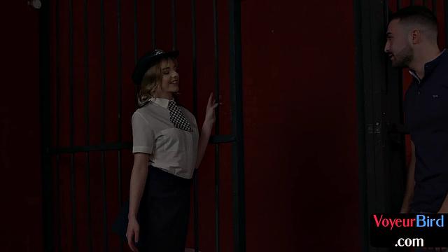 Voyeur prison guard teasing dude while he is jerking