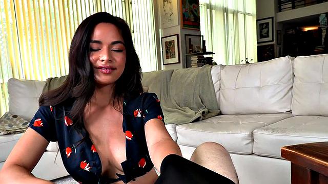 HJ loving Asian babe tasing BF's cock while dirty talking