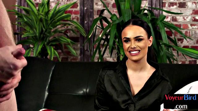 British MILF in high heels enjoys erotic sofa session with her smiley face on