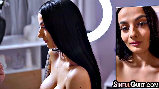 Big-titted babe in stockings sucks and rides her lover