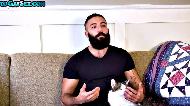 FTM hairy guy with pussy gets fucked by big bear at home