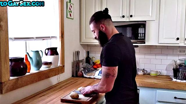 FTM hairy guy with pussy gets fucked by big bear at home