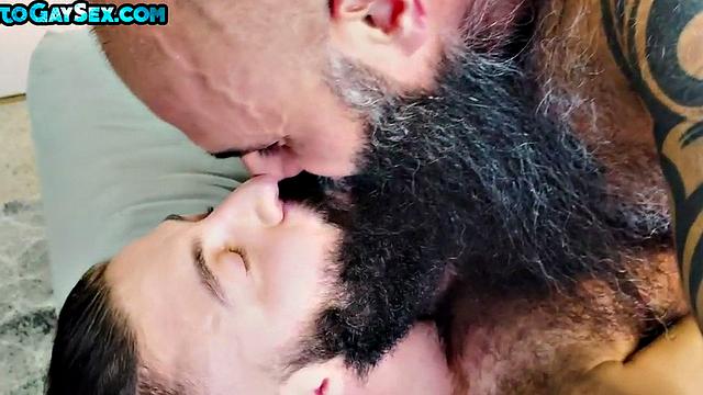 FTM hairy guy with pussy gets fucked by big bear at home