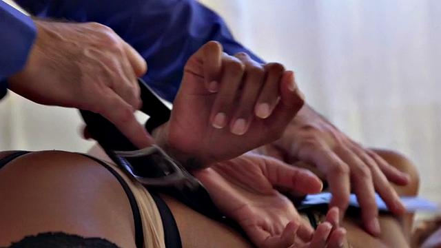 Black lingerie milf in stockings fucking white bf in couple