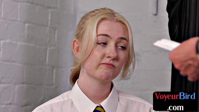 Big voyeur in skirt teasing wanker