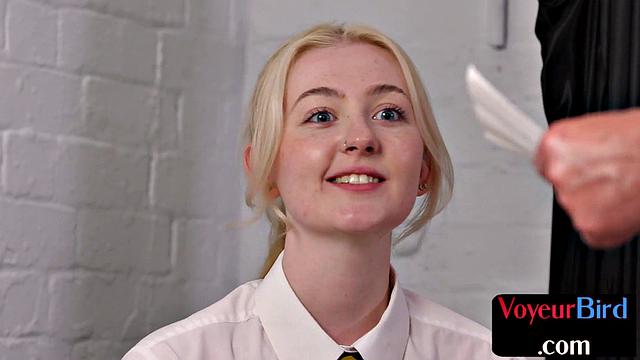 Big voyeur in skirt teasing wanker