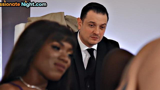 Stunning ebony bae cockriding in threesome