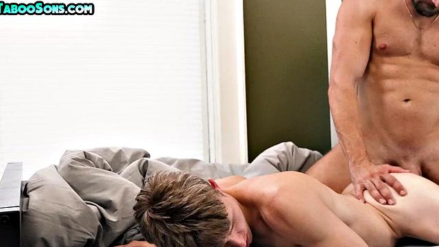 Stepdaddy bareback fucks 21yo stepson in skinny ass