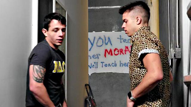 Seduced jock bent over after giving bj to top