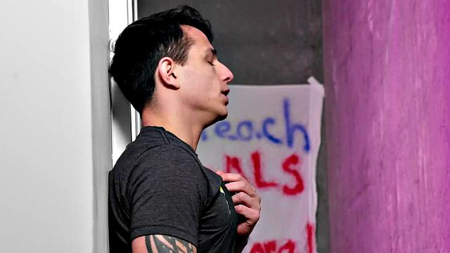 Seduced jock bent over after giving bj to top