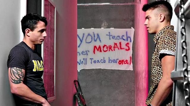 Seduced jock bent over after giving bj to top