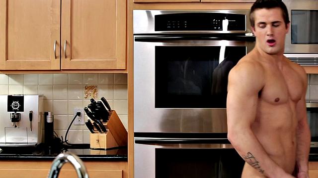 Amateur hunk teasing body and stroking shaft solo