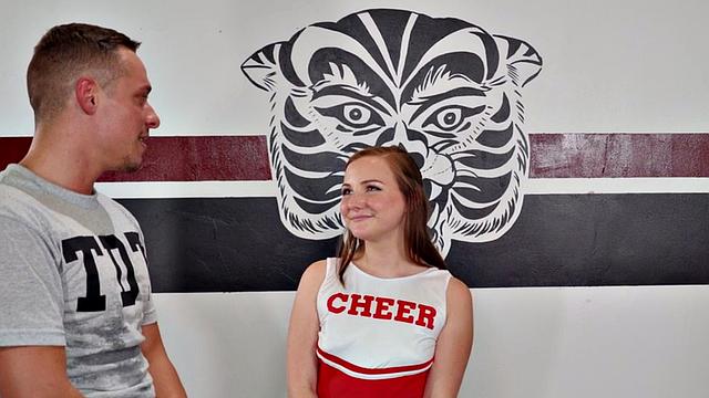 College bisexual 3some after game with a cheerleader